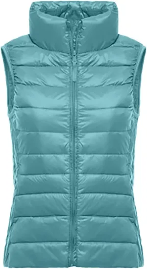 2024 Temperament Simple Solid Quilted Puffer Coat for Womens Sleeveless Zip Up Down Coat Comfy Warm Slim Down Jacket