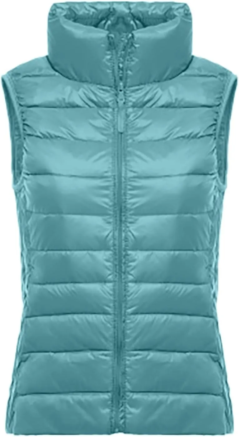 2024 Temperament Simple Solid Quilted Puffer Coat for Womens Sleeveless Zip Up Down Coat Comfy Warm Slim Down Jacket