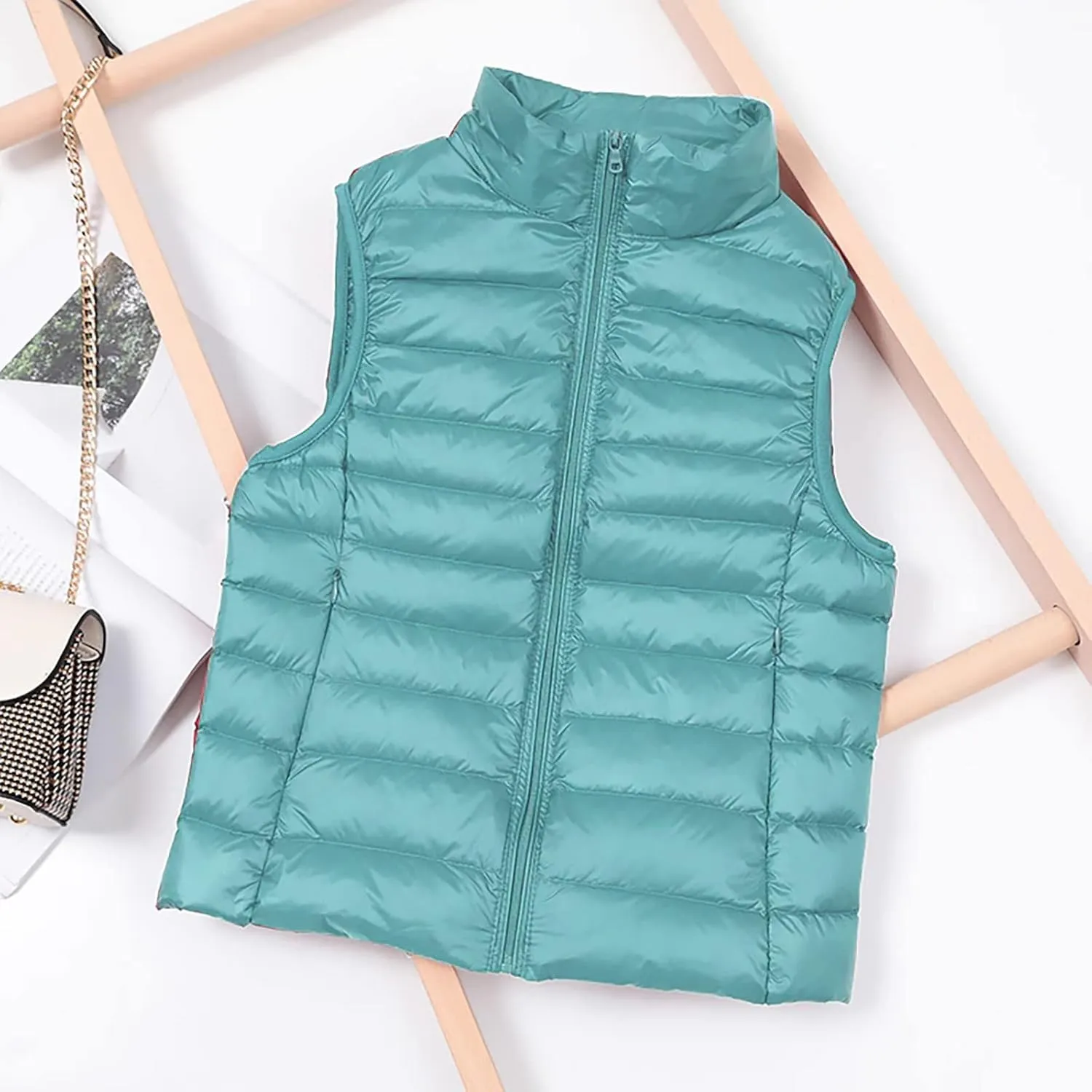 2024 Temperament Simple Solid Quilted Puffer Coat for Womens Sleeveless Zip Up Down Coat Comfy Warm Slim Down Jacket