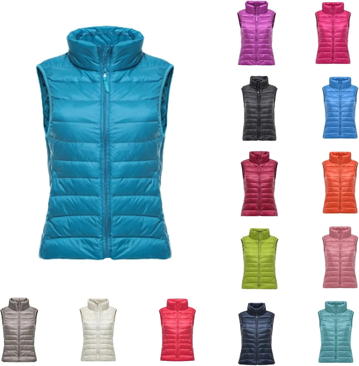 2024 Temperament Simple Solid Quilted Puffer Coat for Womens Sleeveless Zip Up Down Coat Comfy Warm Slim Down Jacket