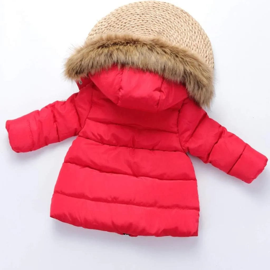 Baby Boys Girls Down Jacket Toddler Winter Warm Puffer Down Coat Cotton Hooded Fur Snowsuit Water Resistant Coat