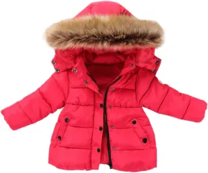 Baby Boys Girls Down Jacket Toddler Winter Warm Puffer Down Coat Cotton Hooded Fur Snowsuit Water Resistant Coat