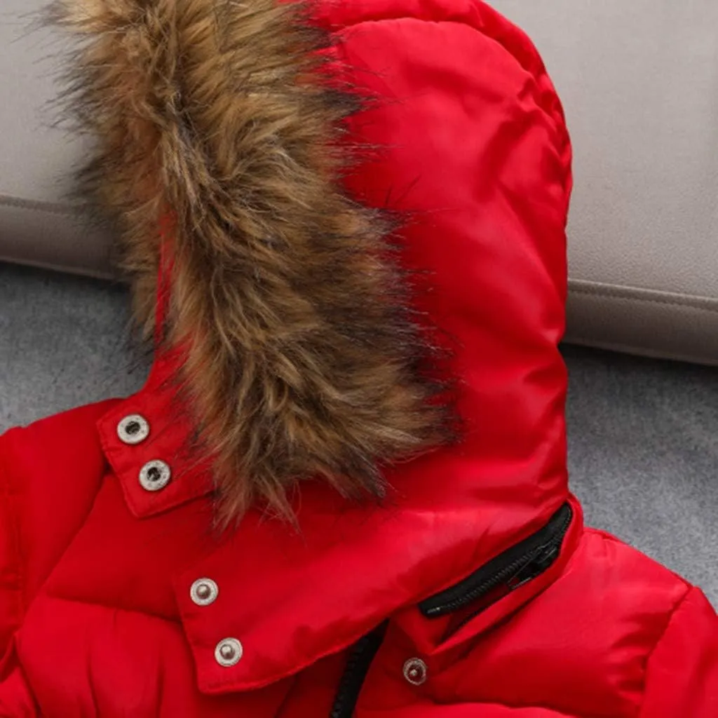 Baby Boys Girls Down Jacket Toddler Winter Warm Puffer Down Coat Cotton Hooded Fur Snowsuit Water Resistant Coat