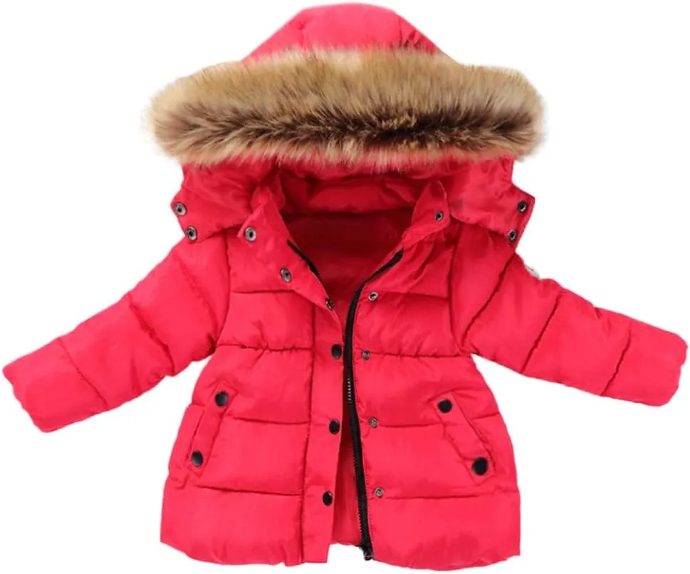 Baby Boys Girls Down Jacket Toddler Winter Warm Puffer Down Coat Cotton Hooded Fur Snowsuit Water Resistant Coat
