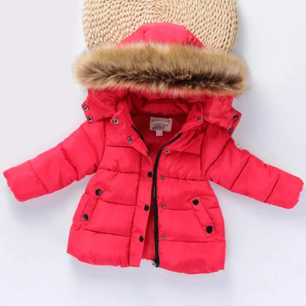 Baby Boys Girls Down Jacket Toddler Winter Warm Puffer Down Coat Cotton Hooded Fur Snowsuit Water Resistant Coat