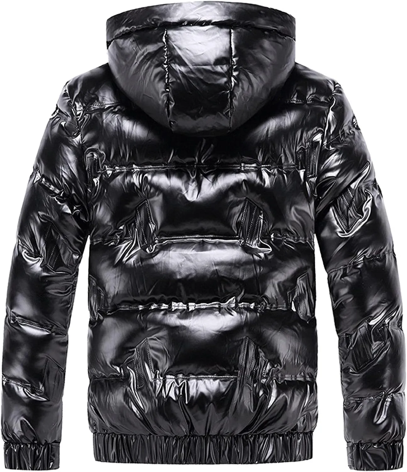 Bubble Jacket for Men Waterproof Shiny Reflective Down Coat Lightweight Packable Winter Thicken Puffer Jacket With Hood