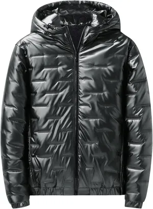 Bubble Jacket for Men Waterproof Shiny Reflective Down Coat Lightweight Packable Winter Thicken Puffer Jacket With Hood