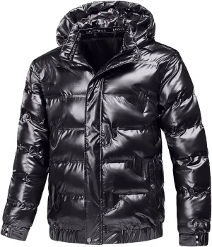 Bubble Jacket for Men Waterproof Shiny Reflective Down Coat Lightweight Packable Winter Thicken Puffer Jacket With Hood