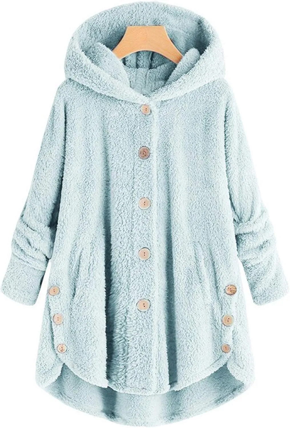 Fleece Jacket Women Button Down Sherpa Jacket Fuzzy Warm Jacket Long Sleeve Hooded Coat Winter Coats for Women