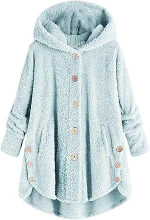 Fleece Jacket Women Button Down Sherpa Jacket Fuzzy Warm Jacket Long Sleeve Hooded Coat Winter Coats for Women