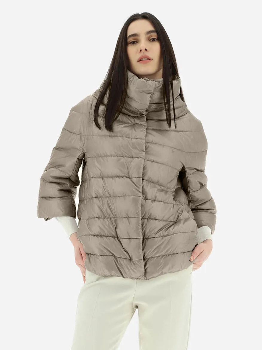 Herno Aminta 3/4 Sleeve Cocoon Jacket in Taupe