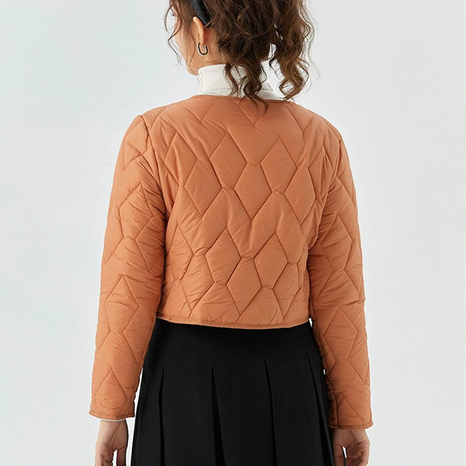 HGps8w Women's Cropped Quilted Winter Coat, Plus Size Casual Lightweight Button Down Padded Down Puffer Jackets