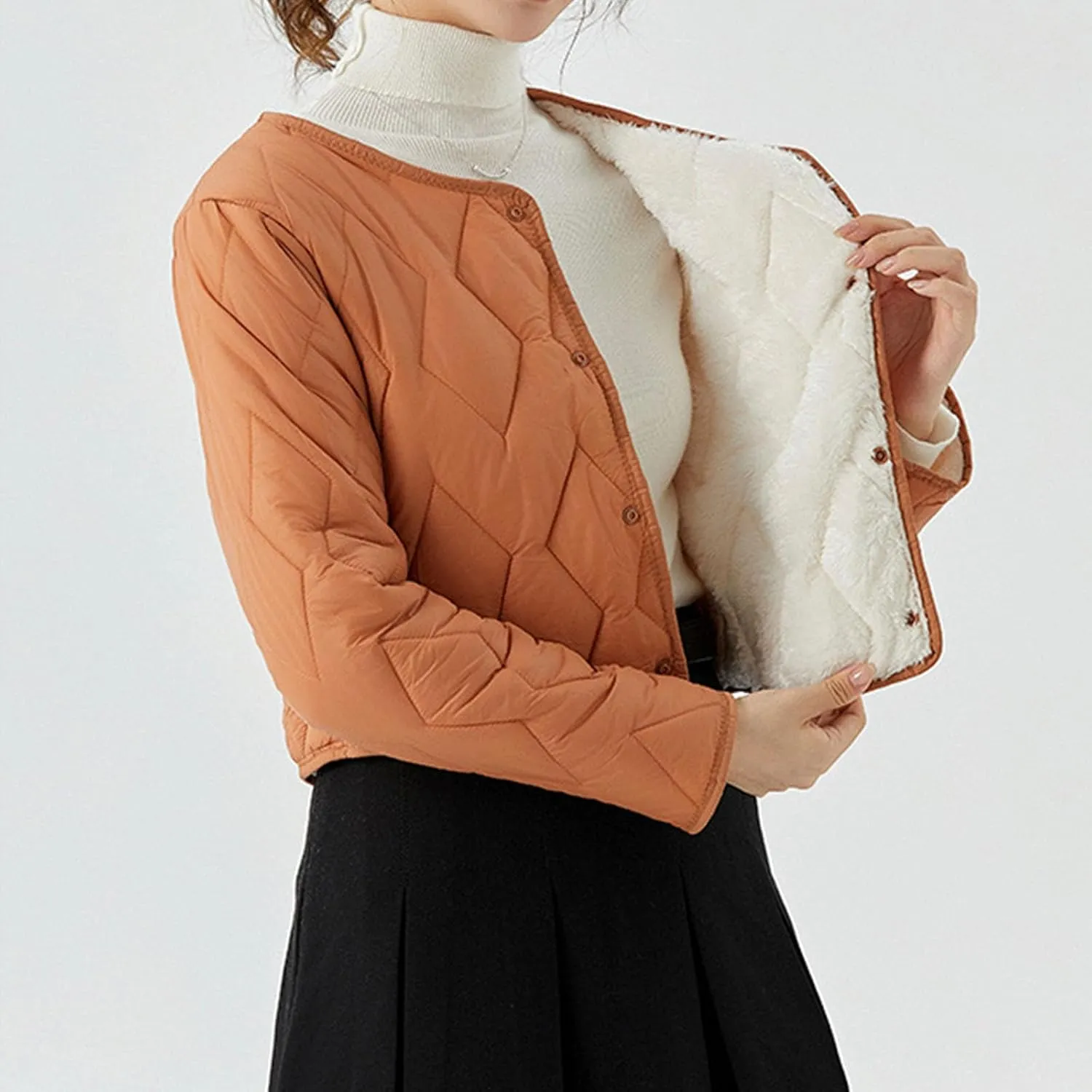 HGps8w Women's Cropped Quilted Winter Coat, Plus Size Casual Lightweight Button Down Padded Down Puffer Jackets