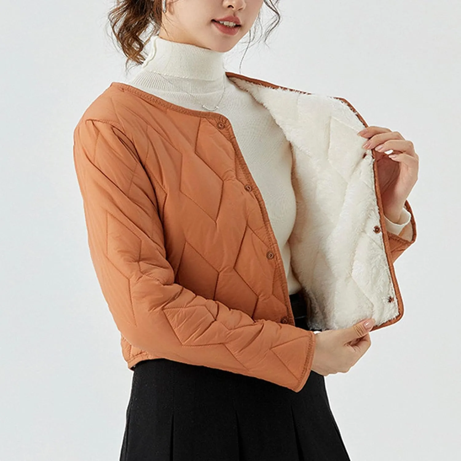 HGps8w Women's Cropped Quilted Winter Coat, Plus Size Casual Lightweight Button Down Padded Down Puffer Jackets
