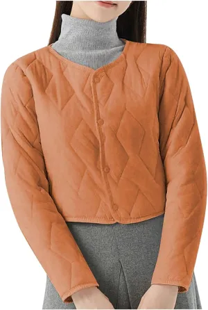 HGps8w Women's Cropped Quilted Winter Coat, Plus Size Casual Lightweight Button Down Padded Down Puffer Jackets