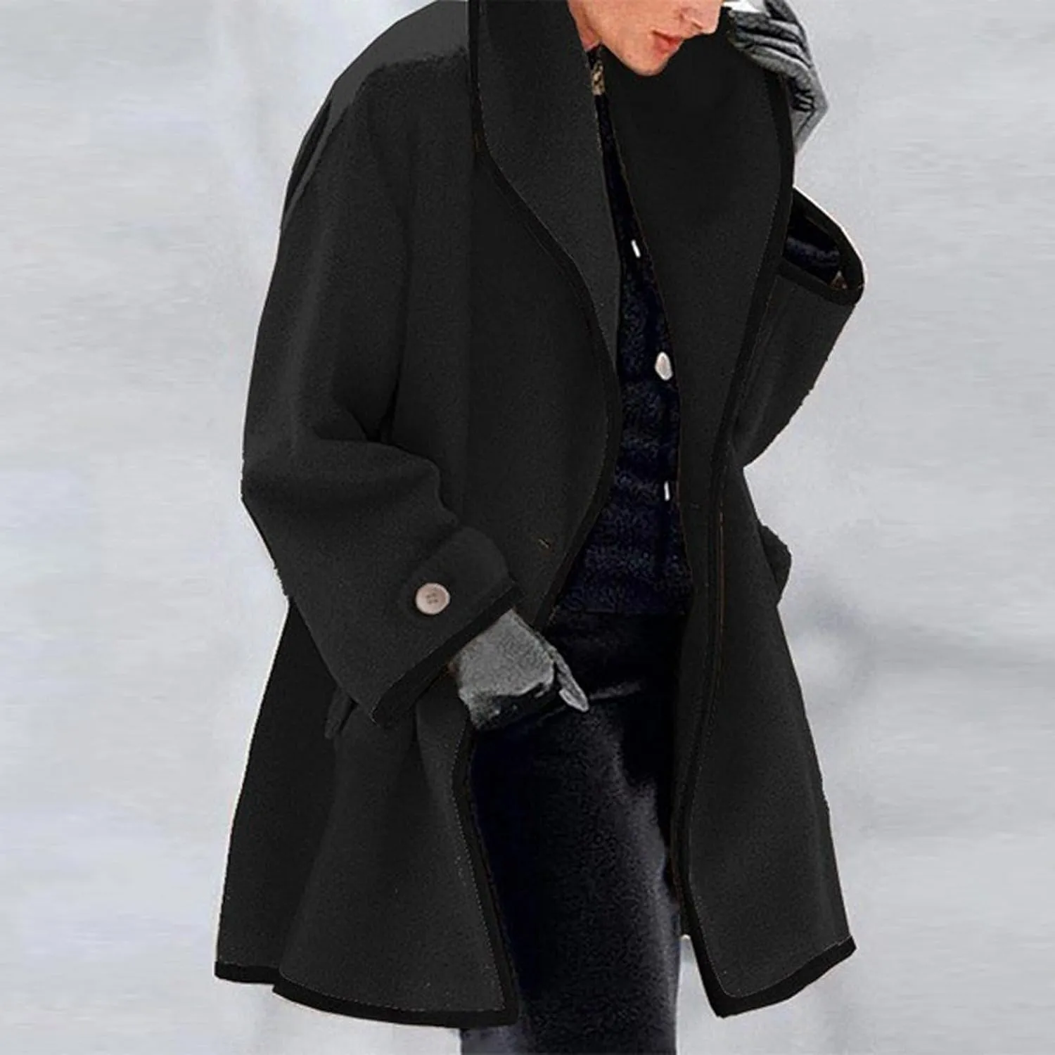 LIXIAO Womens Coat Trench Cardigan Winter Wool Coat Open Front Long Sleeve Jacket Stylish Casual Long Overcoat Outwear