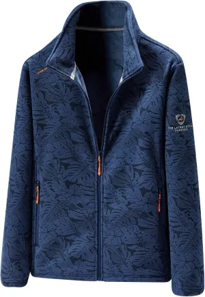 Men Fleece Jacket Winter Warm Lightweight Stand Collar Coat Full Zip Long Sleeve Jackets for Hiking Travel Casual Outwear