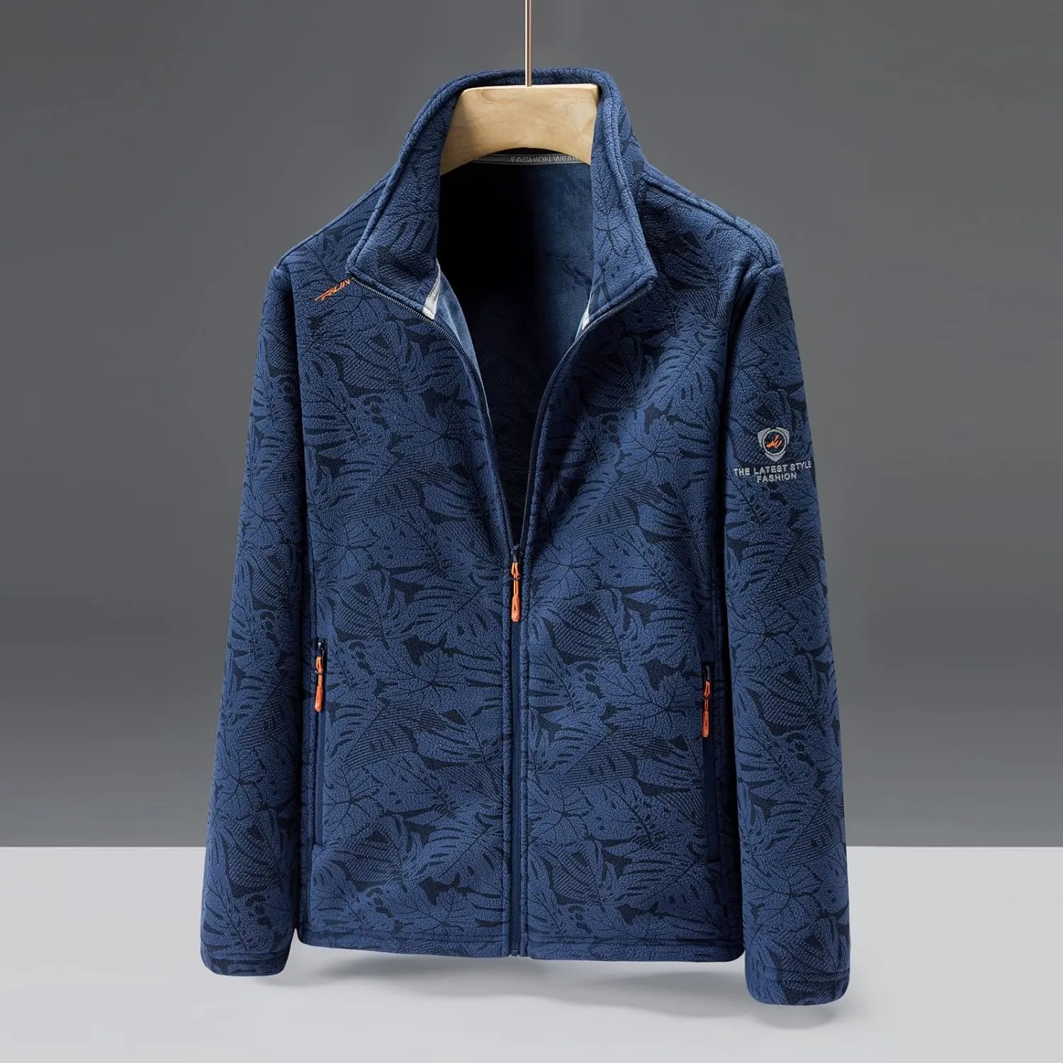 Men Fleece Jacket Winter Warm Lightweight Stand Collar Coat Full Zip Long Sleeve Jackets for Hiking Travel Casual Outwear