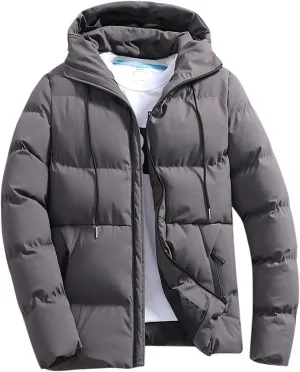 Men Puffer Jacket Hooded Light Packable Long Sleeve Zip Down Jacket Winter Warm Padded Bubble Outwear Coat