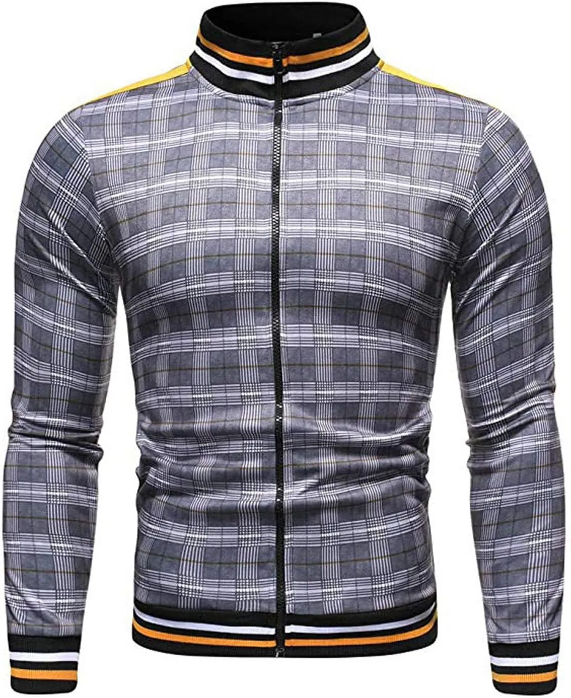 Men's 2 Piece Outfits Casual Long Sleeve Full Zip Plaid Print Shirt Drawstring Stretch Jogger Pant Set Tracksuit