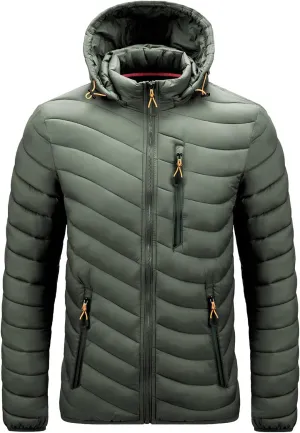 Mens Bubble Puffer Jacket Detachable Hood Warm Puffy Winter Thicken Padded Down Jackets Quilted Coat Windproof Outwear