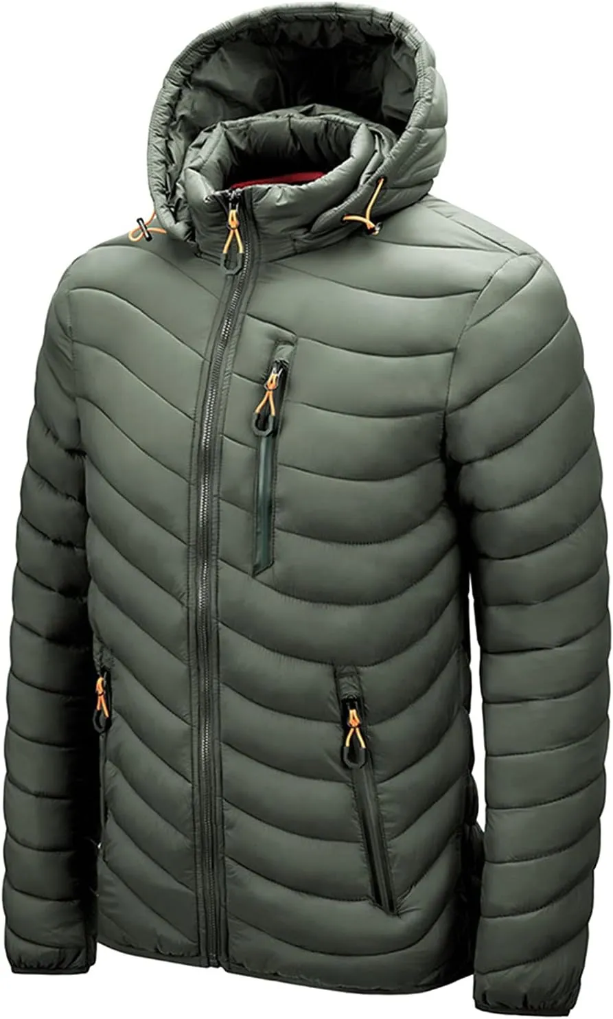 Mens Bubble Puffer Jacket Detachable Hood Warm Puffy Winter Thicken Padded Down Jackets Quilted Coat Windproof Outwear