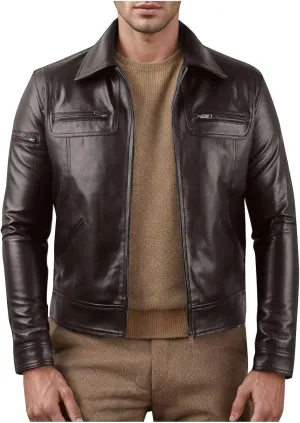 Mens Cropped Faux Leather Jacket Fall Fashion Casual Lightweight Coat Motorcycle Biker Bomber Jacket with Pocket