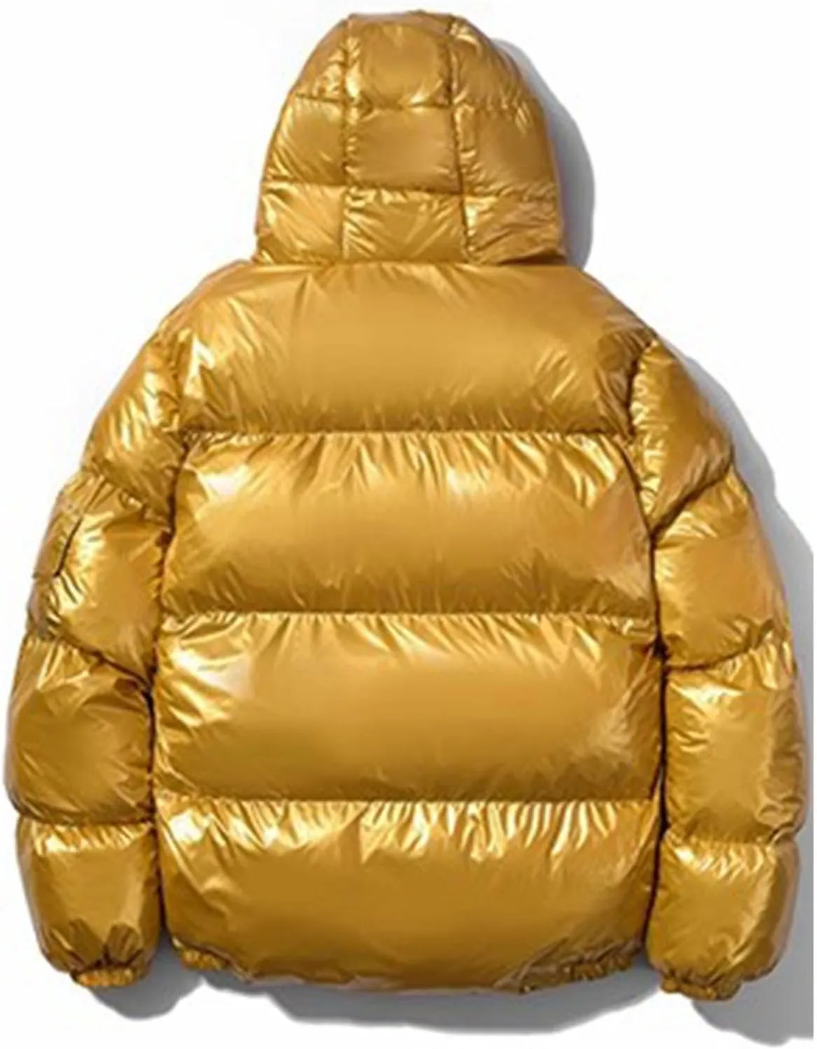 Mens Glossy Puffer Jacket Shiny Down Jacket Hooded Quilted Insulated Jacket Zip up Padded Coat Warm Winter Coats