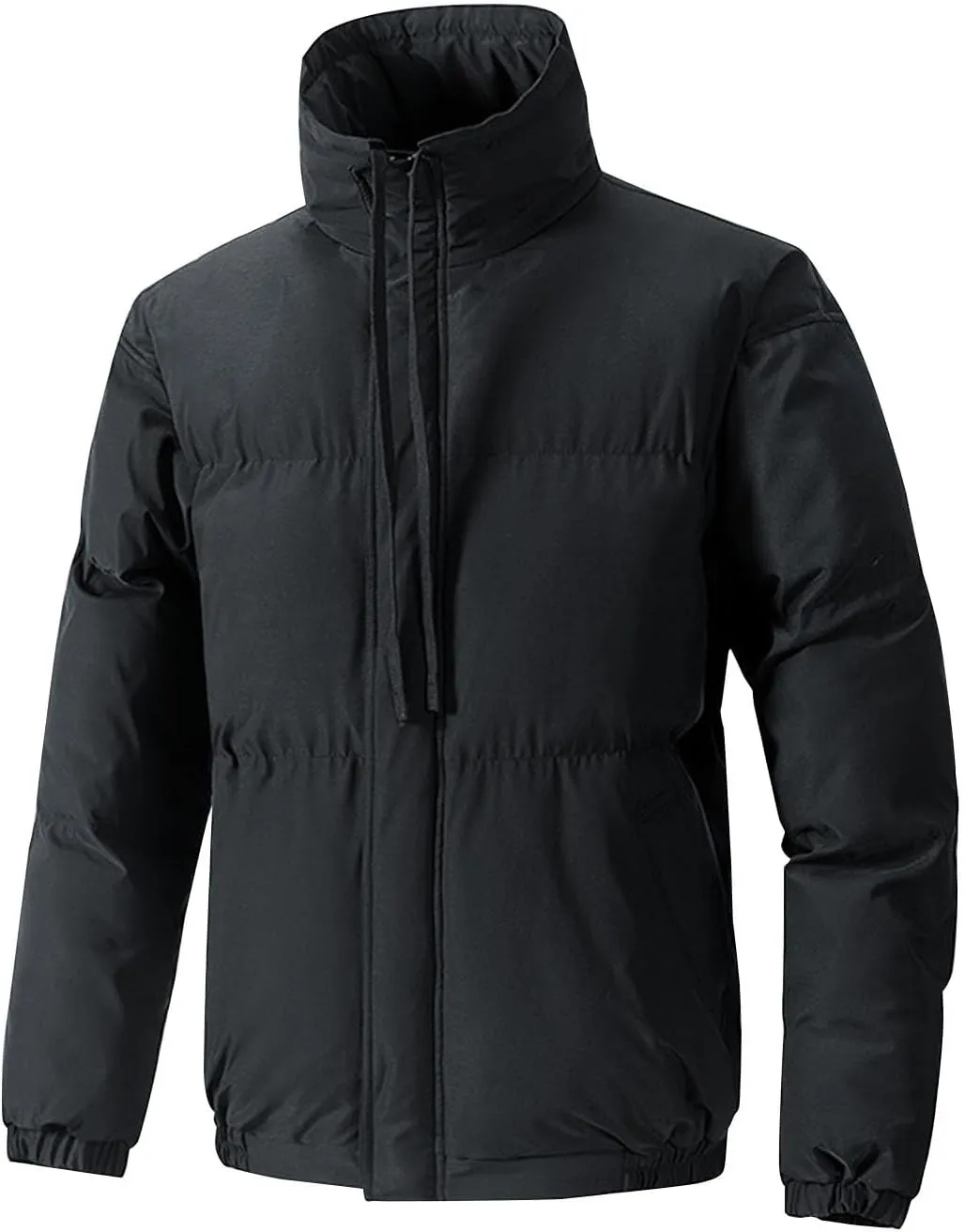 Men's Puffer Jacket Stand Collar Quilted Coat Windproof Down Jacket Zip up Insulated Jacket Warm Winter Coats