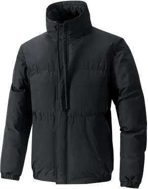 Men's Puffer Jacket Stand Collar Quilted Coat Windproof Down Jacket Zip up Insulated Jacket Warm Winter Coats