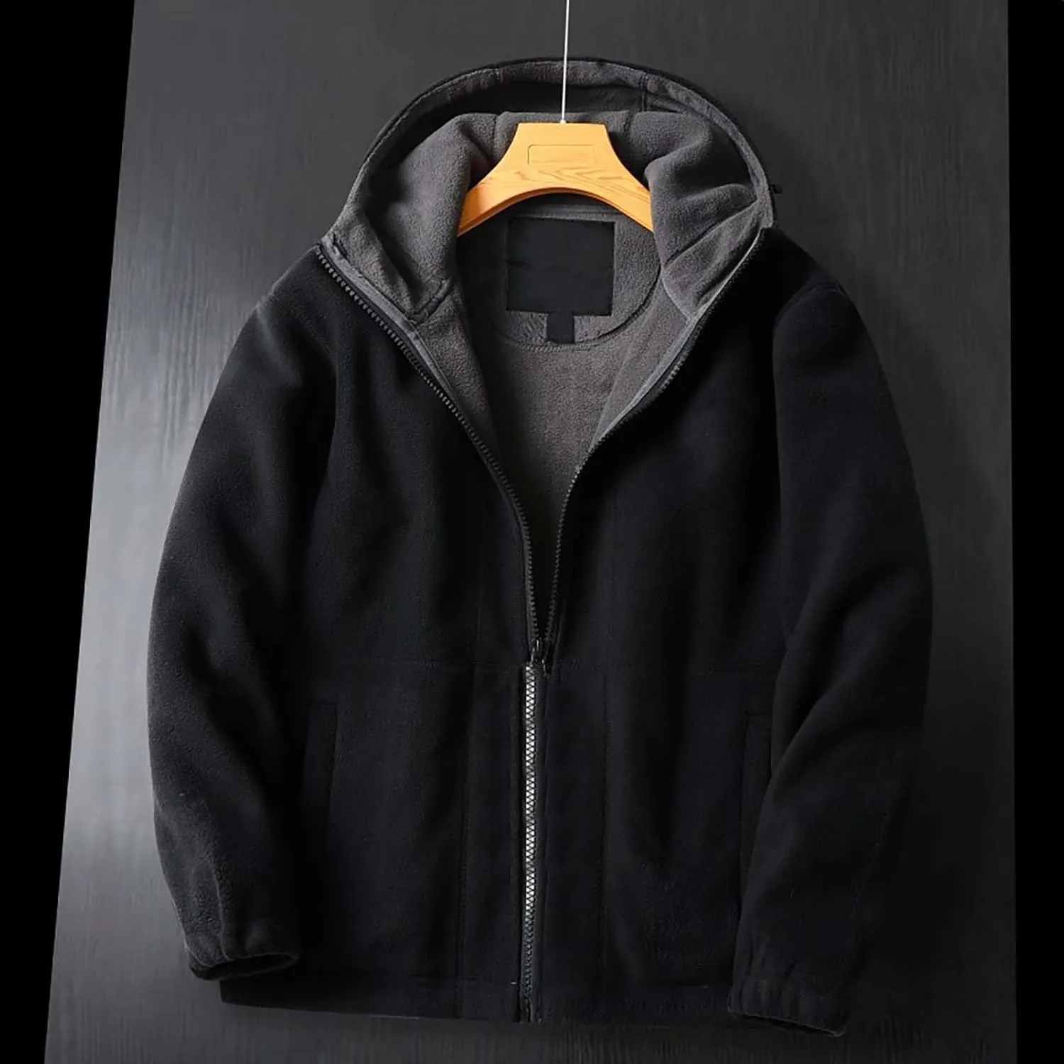 Mens Sherpa Hoodie Jacket Fleece Lined Zip Up Warm Hoodies Sweatshirt Winter Zipper Sweater Hooded Coats Outdoor