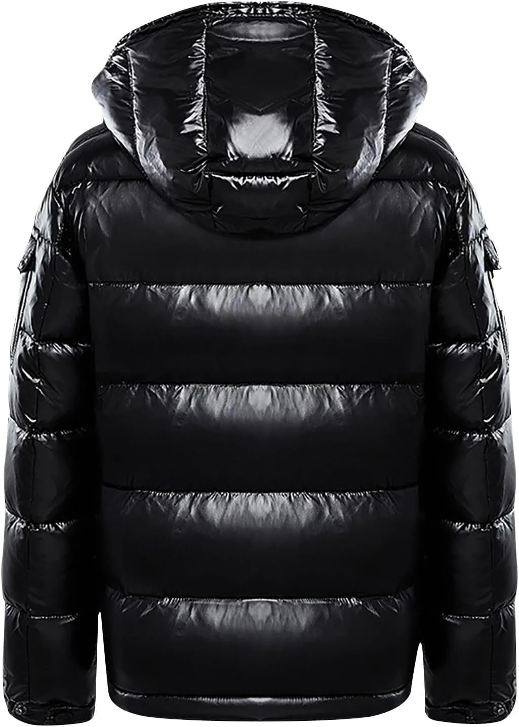 Mens Shiny Puffer Jacket Hooded Down Quilted Insulated Jacket Zip up Padded Coat Glossy Winter Coat Warm Outwear