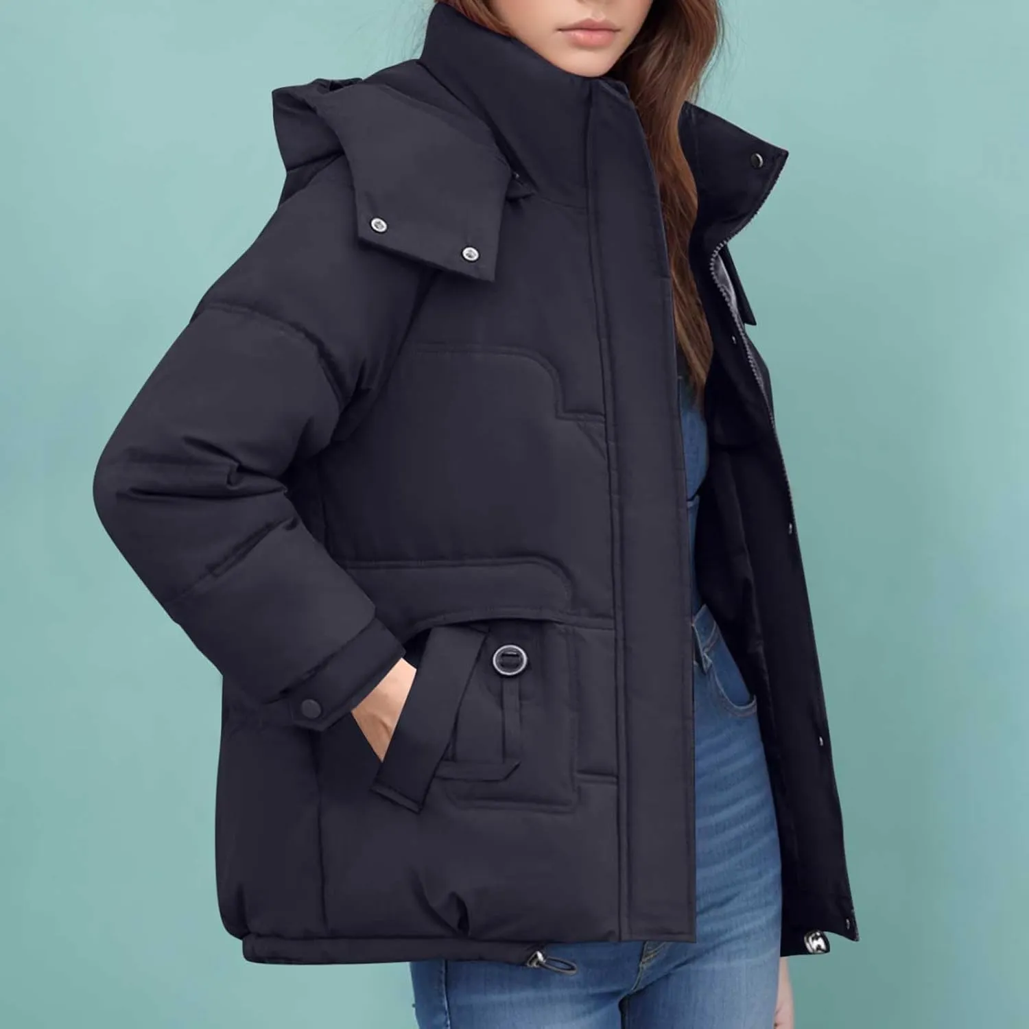 Puffer Jacket Womens Tops Mid Length Sherpa Lined Quilted Parkas Warm Thickened Hoodies Coats Windproof Outerwear