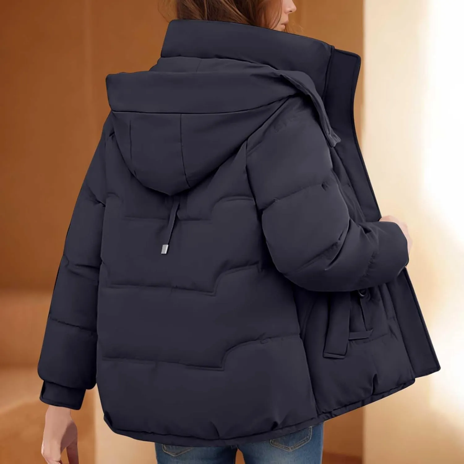 Puffer Jacket Womens Tops Mid Length Sherpa Lined Quilted Parkas Warm Thickened Hoodies Coats Windproof Outerwear