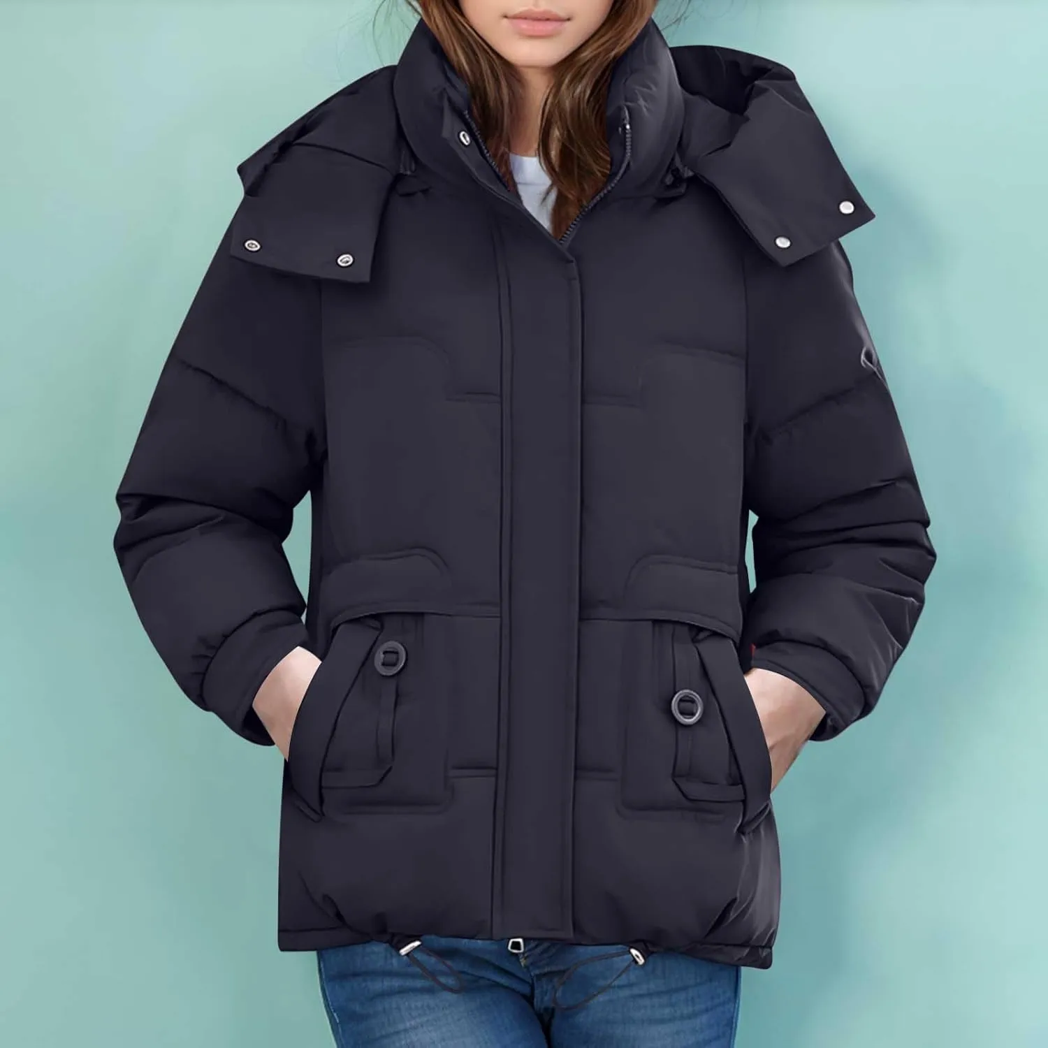 Puffer Jacket Womens Tops Mid Length Sherpa Lined Quilted Parkas Warm Thickened Hoodies Coats Windproof Outerwear