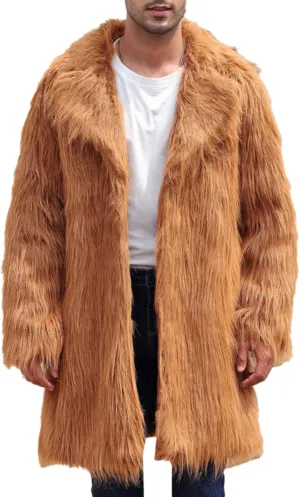 QWENTMTNTY Men Fluffy Long Faux Fur Coat Fashion Heavyweight Warm Winter Coats Thicken Faux Shearling Cardigan Overcoat
