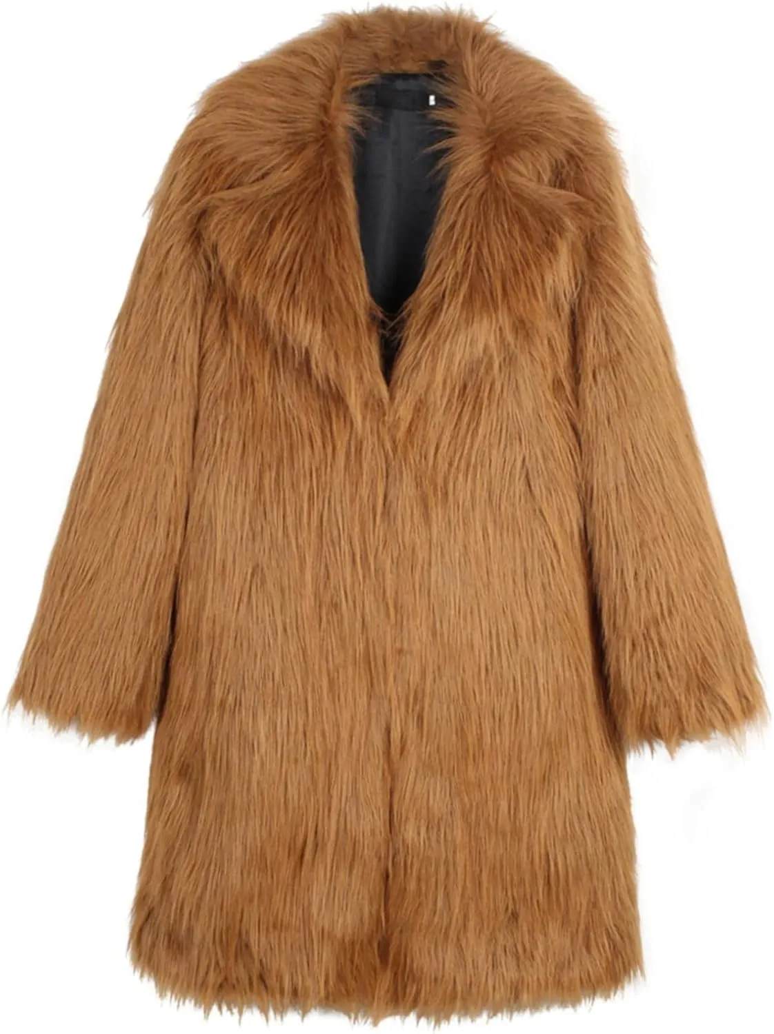 QWENTMTNTY Men Fluffy Long Faux Fur Coat Fashion Heavyweight Warm Winter Coats Thicken Faux Shearling Cardigan Overcoat