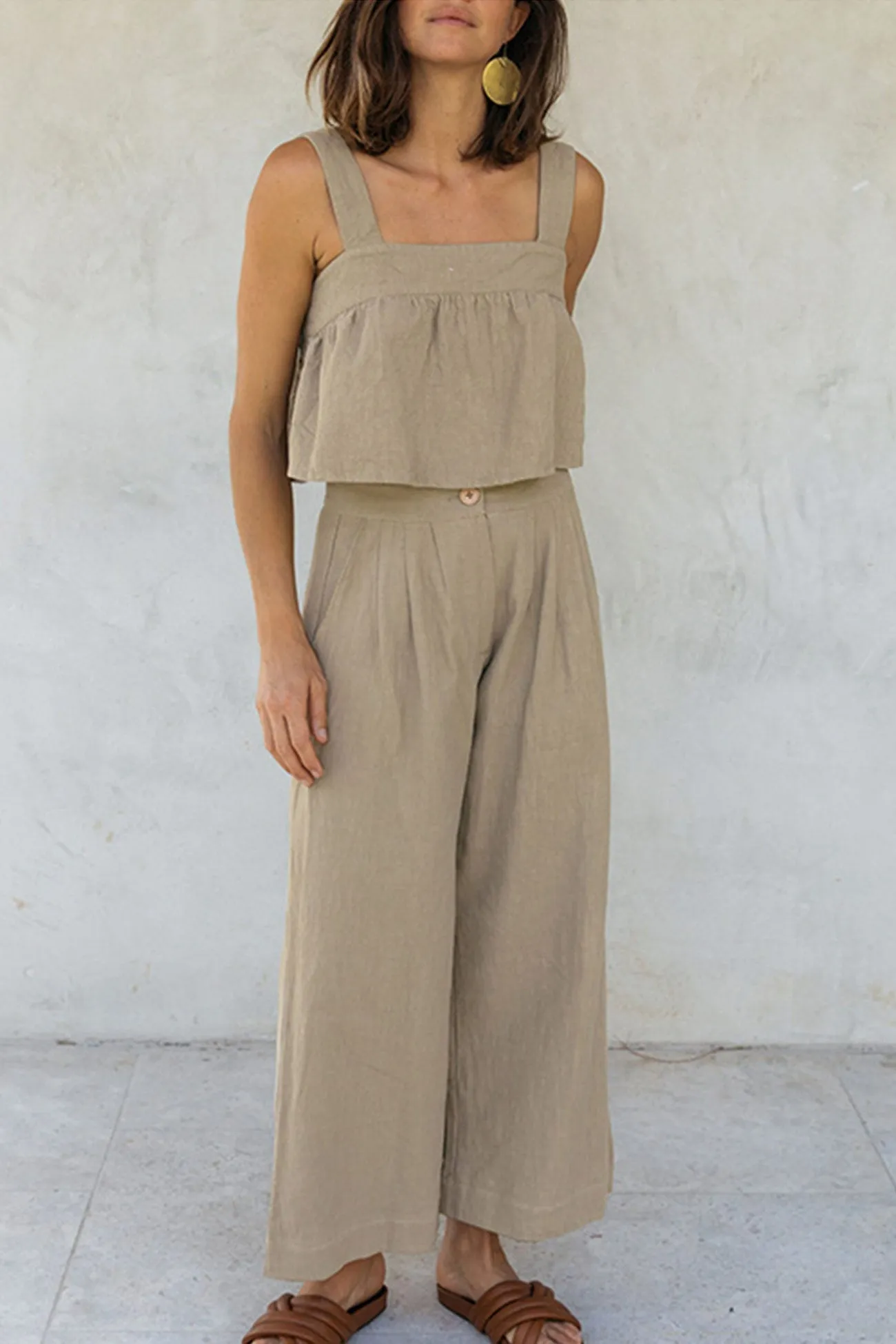 Square Neck Button-back Vest Long Pant Suits