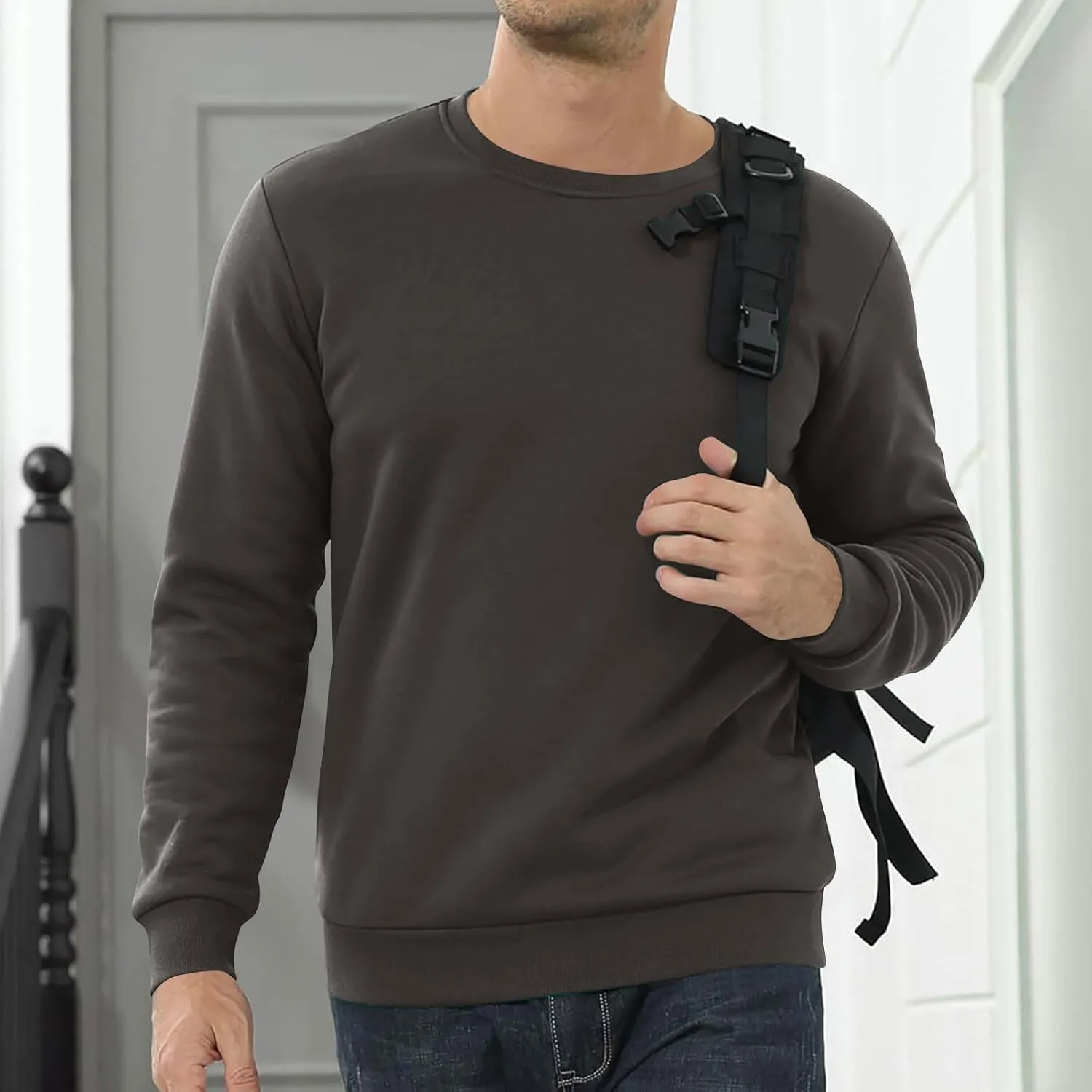 Uillui Men's Winter Thermal Sweater Warm Crewneck Sherpa Lined Fleece Sweatshirt Casual Active Long Sleeve Pullover Tops