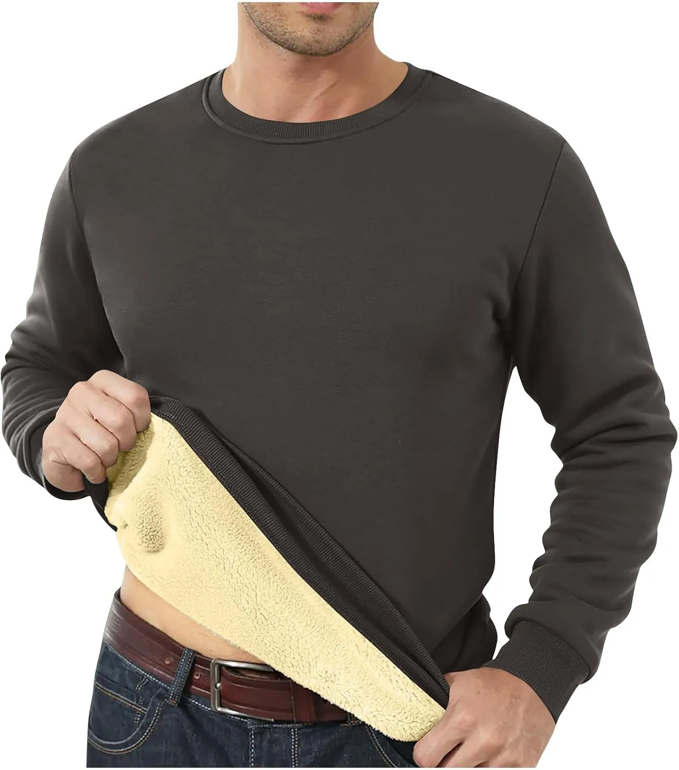 Uillui Men's Winter Thermal Sweater Warm Crewneck Sherpa Lined Fleece Sweatshirt Casual Active Long Sleeve Pullover Tops