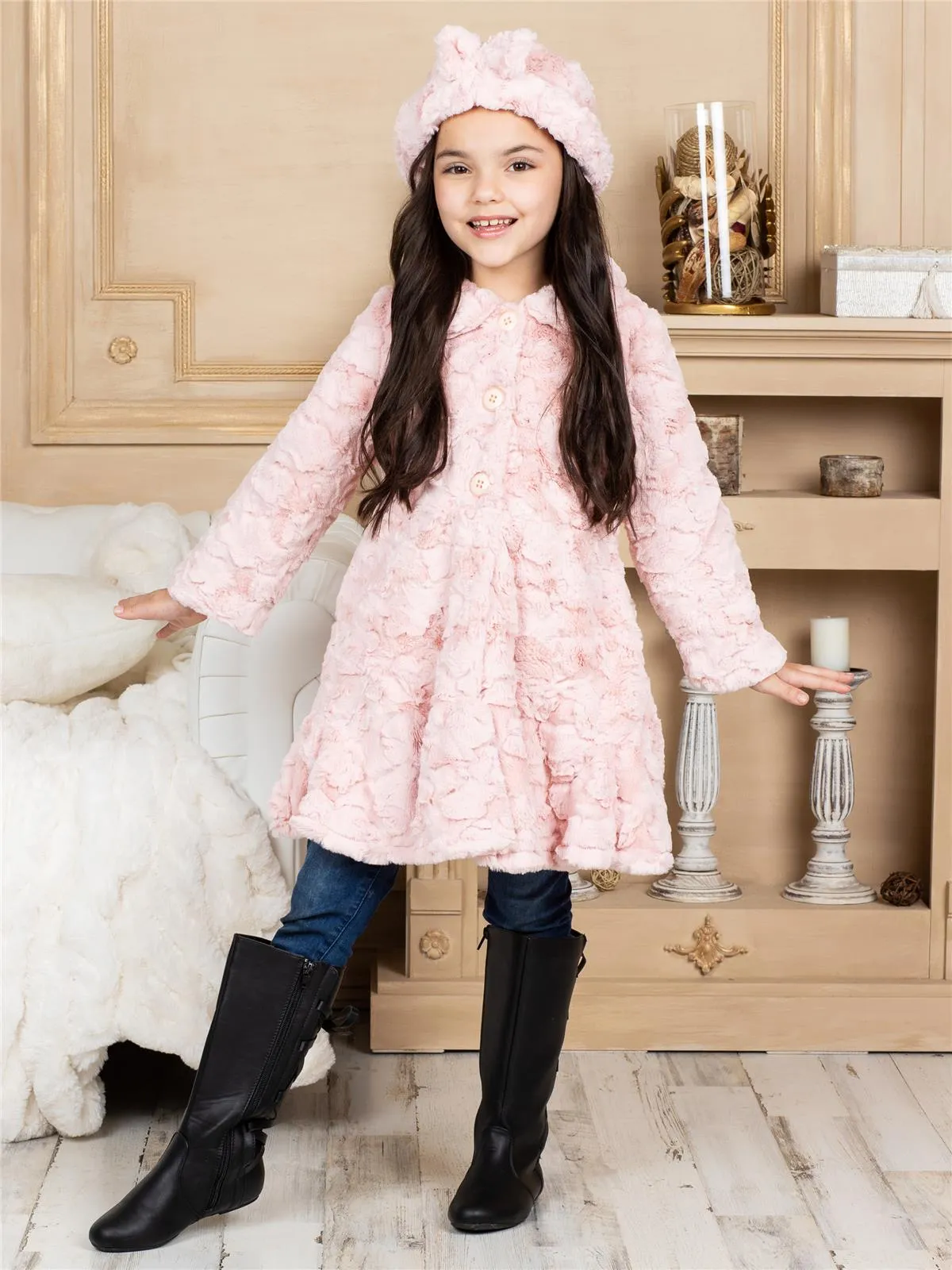 Widgeon Girls Cloud Faux Fur Flounce Skirt Bottom Coat Coral