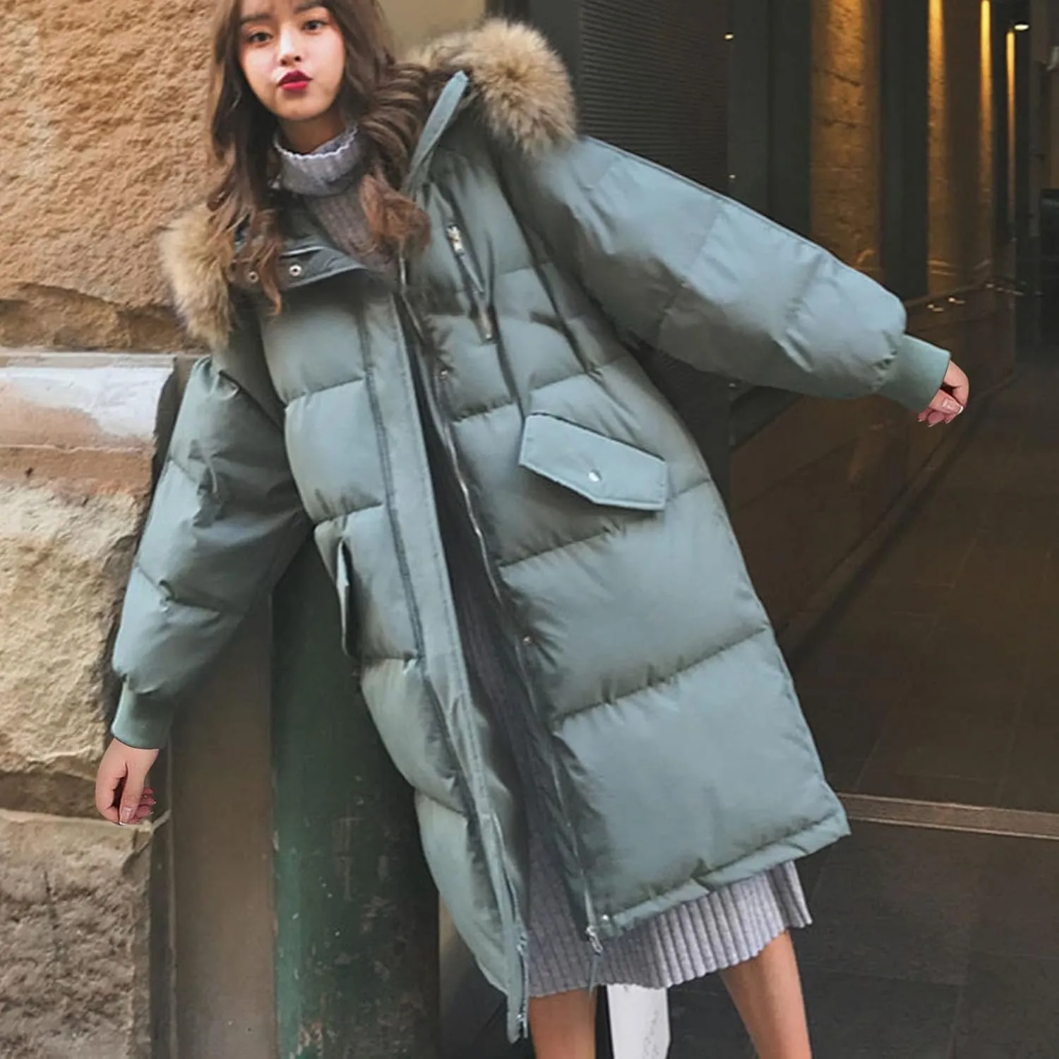 Winter Jacket For Women Puffer Coat With Fur Hood Long Down Jackets Warm Padded Parka Outerwear With Pockets 2024