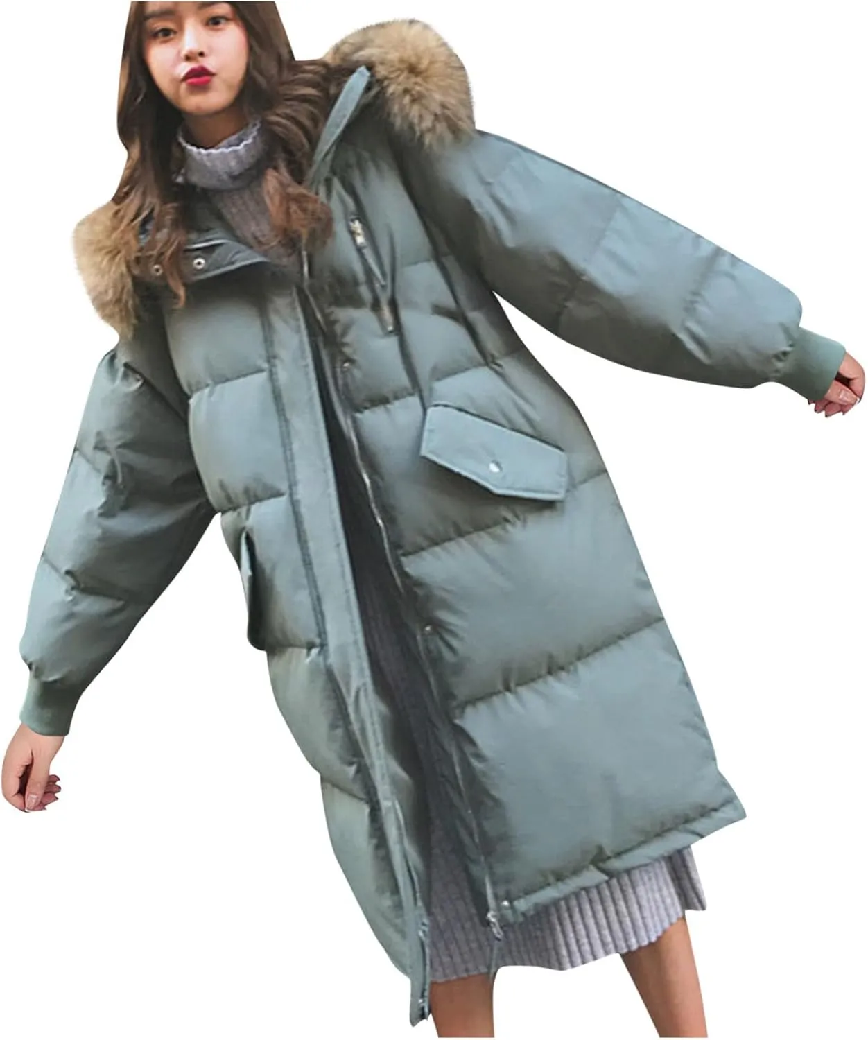 Winter Jacket For Women Puffer Coat With Fur Hood Long Down Jackets Warm Padded Parka Outerwear With Pockets 2024