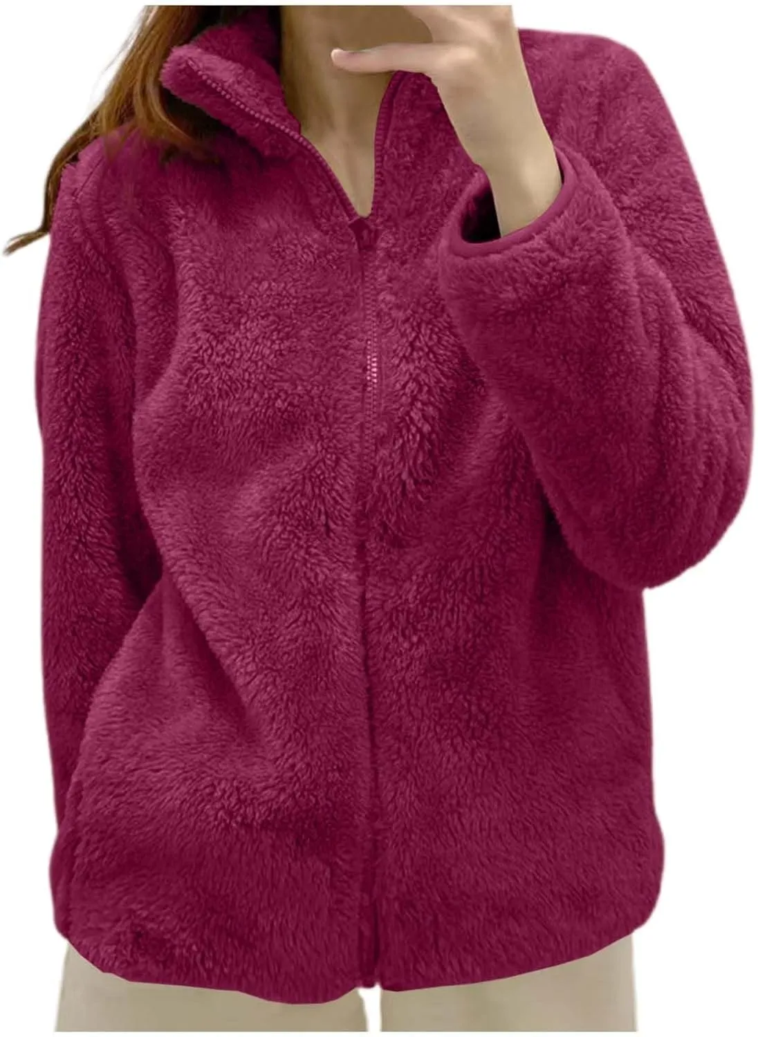Women Winter Polar Fleece Jacket 2024 Sherpa Lined Plus Size Warm Cardigans Jackets Full Zip Stand Collar Fashion Outwear
