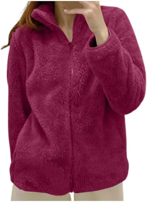 Women Winter Polar Fleece Jacket 2024 Sherpa Lined Plus Size Warm Cardigans Jackets Full Zip Stand Collar Fashion Outwear