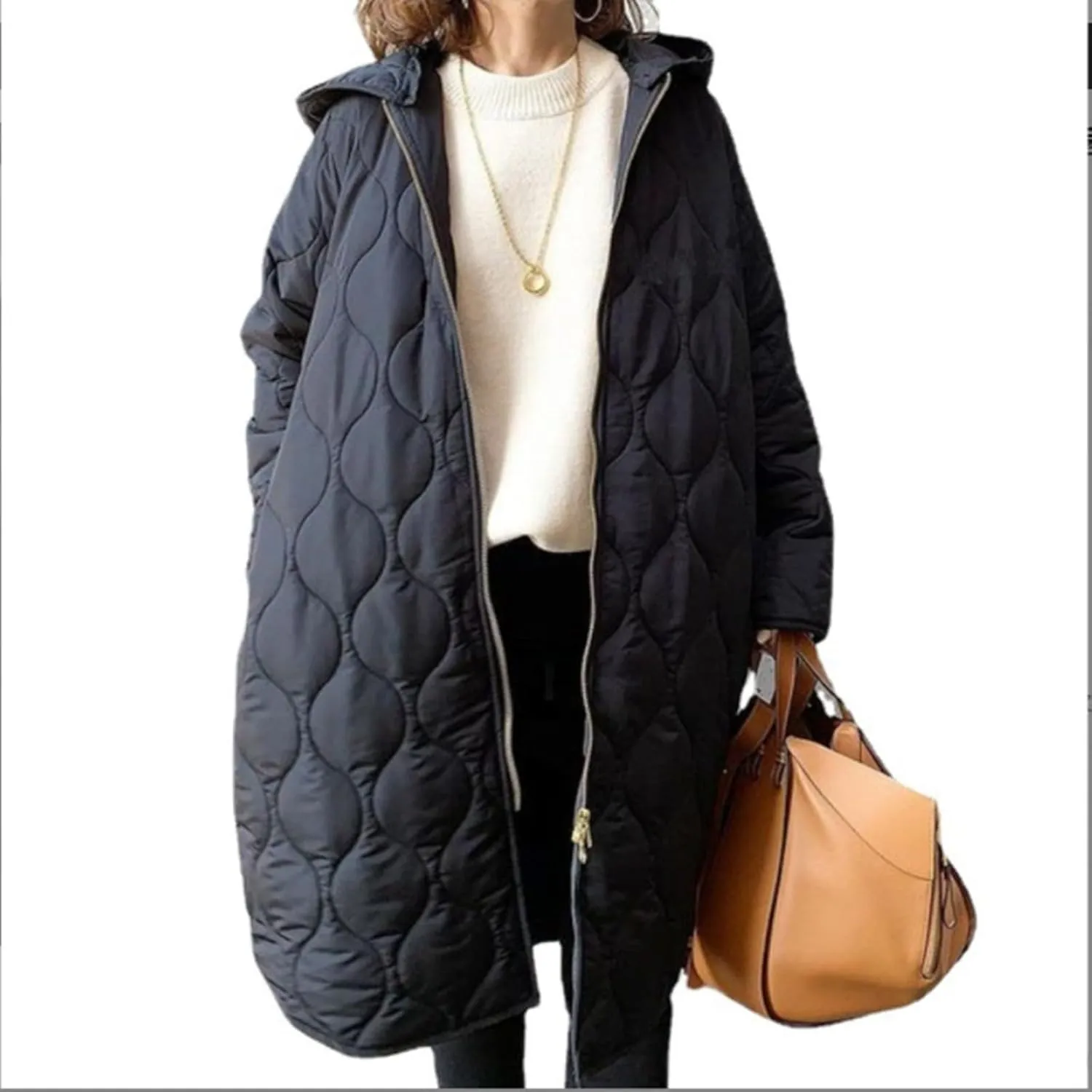 Womens Fashion Insulated Soft Fitted Long Puffer Coat Long Sleeve Hooded Zipper Down Coat Winter Work Outdoor Overcoat