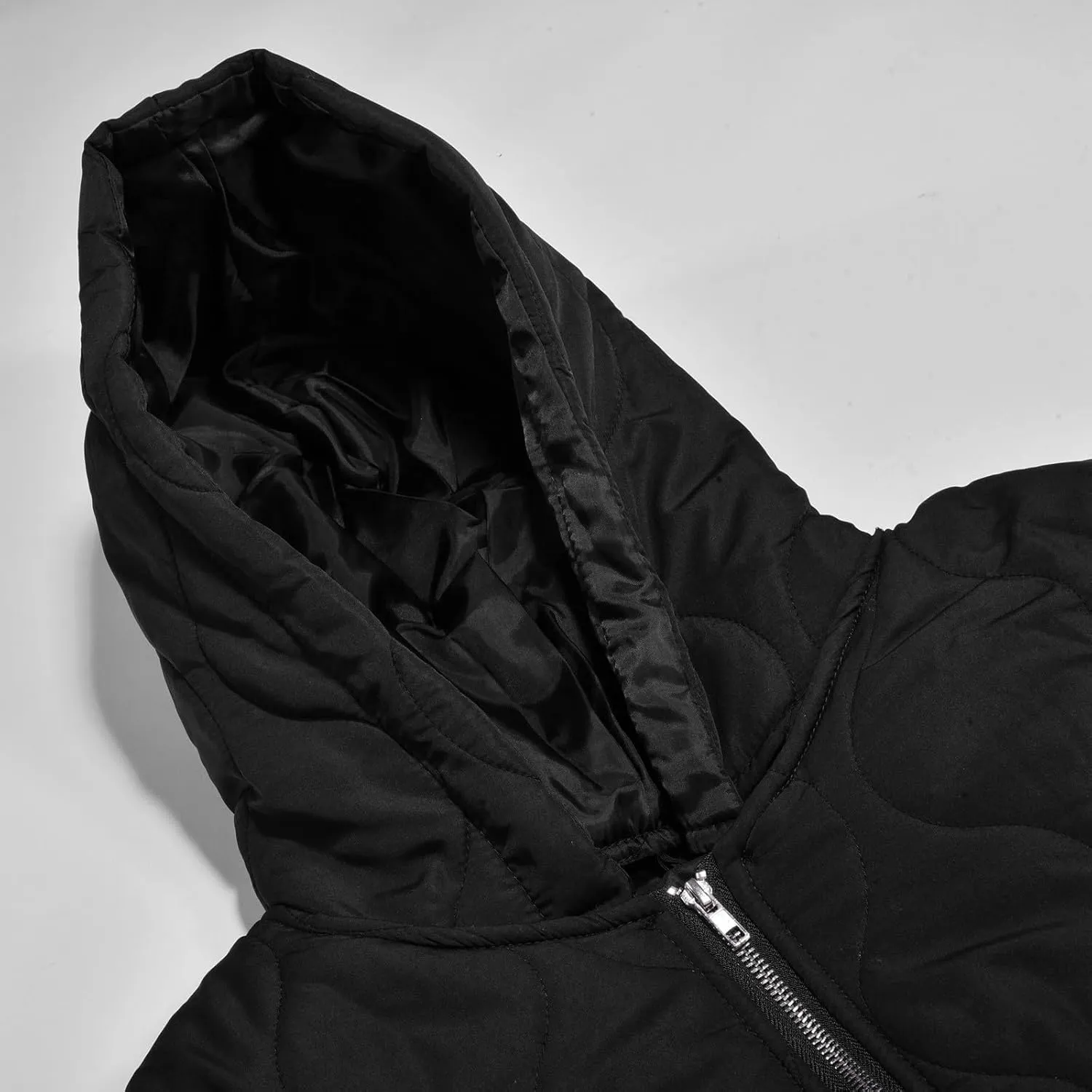Womens Fashion Insulated Soft Fitted Long Puffer Coat Long Sleeve Hooded Zipper Down Coat Winter Work Outdoor Overcoat