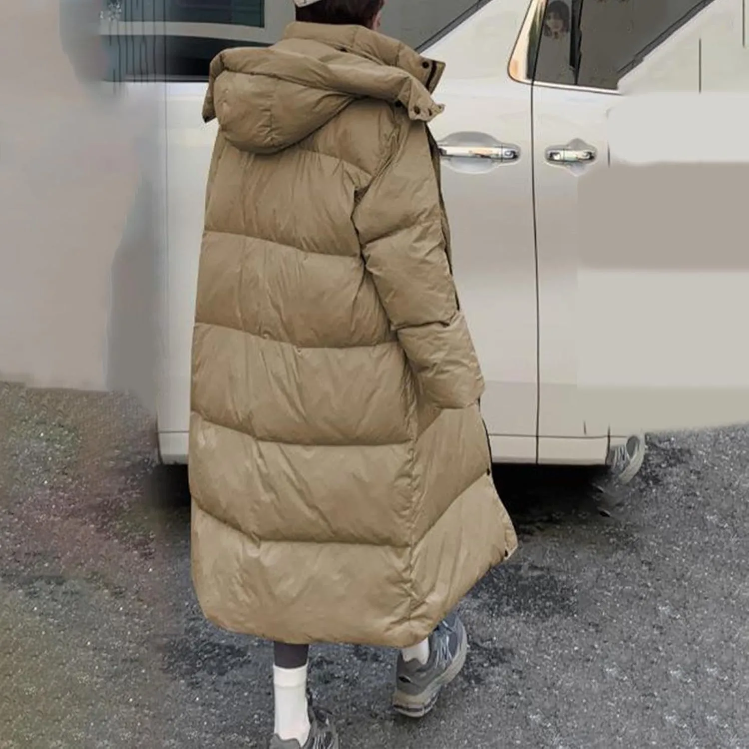 Womens Long Quilted Coat Hooded Maxi Length Long Sleeve Puffer Jacket Padded Down Coat Winter Outerwear With Pockets