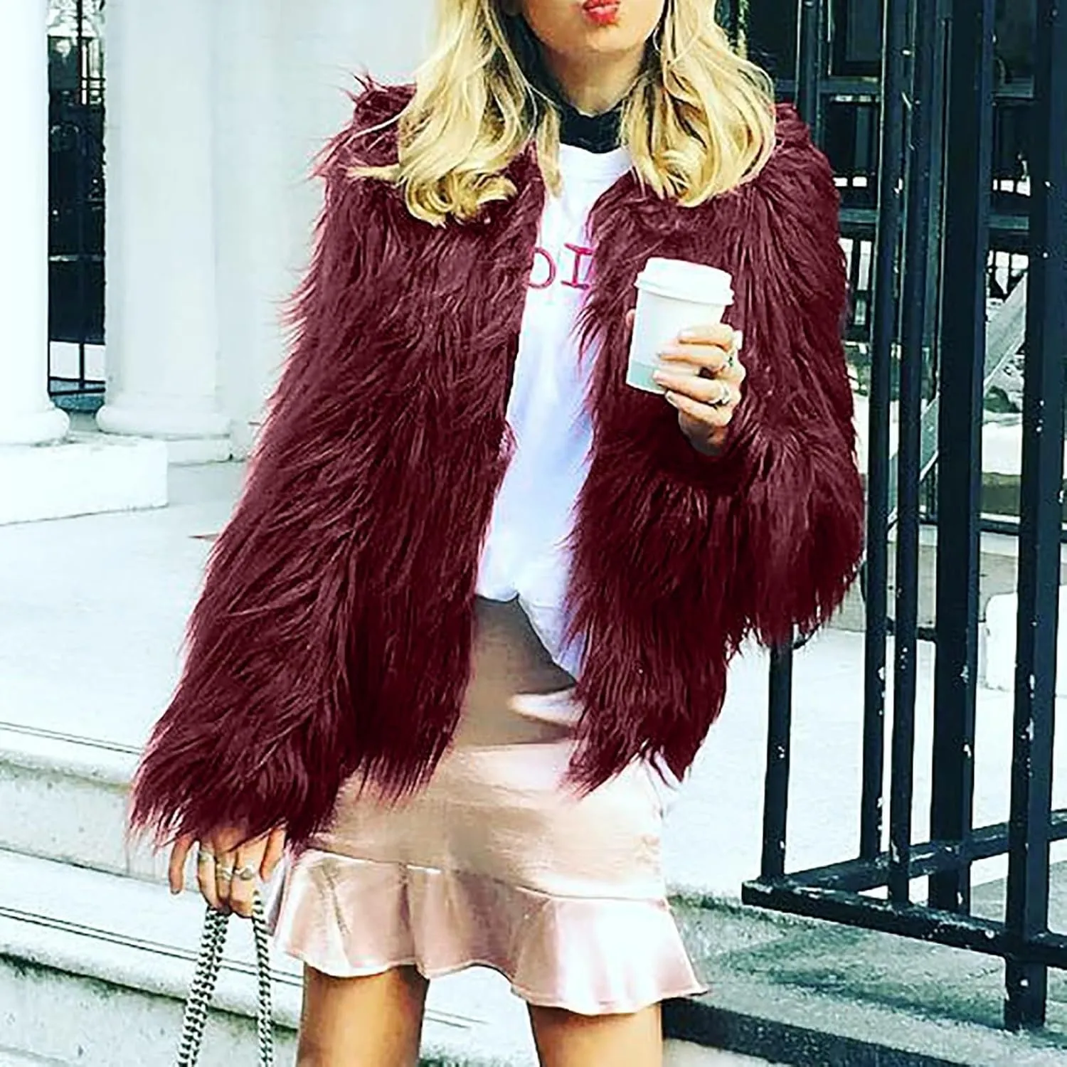 Womens Open Front Faux Fur Cardigan Winter Fashion Oversize Thermal Jackets Casual Long Sleeve Chunky Fuzzy Outwears