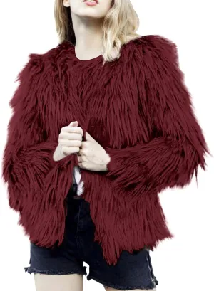 Womens Open Front Faux Fur Cardigan Winter Fashion Oversize Thermal Jackets Casual Long Sleeve Chunky Fuzzy Outwears